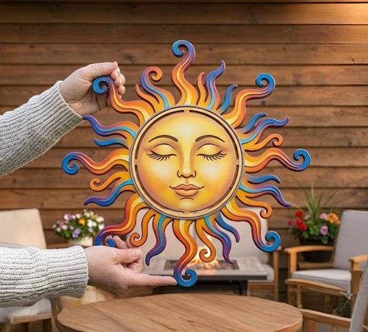 Colorful Sun Face Metal Wall Art – Boho Sunburst Wall Hanging, Gift For Patio Porch Or Garden Decor