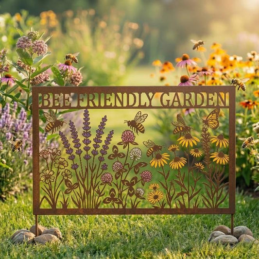 Bee Friendly Garden Metal Sign – Pollinator Habitat Wall Art, Gift For Gardener