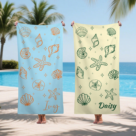 Starfish And Shell Pool Towel,friends Beach Trip Gift, Vacation Towels,bachelorette Trip Gift,beach Towels,custom Summer Travel Beach Towels