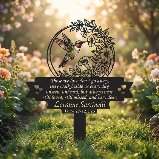 Personalized Hummingbird Memorial Garden Stake – Custom Name Grave Marker, Sympathy Gift For Loss Of Loved One