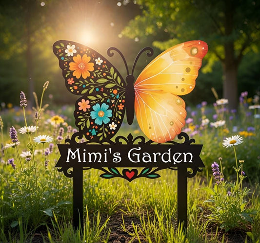 Personalized Butterfly Garden Sign – Custom Name Floral Yard Stake, Gift For Grandma's Garden