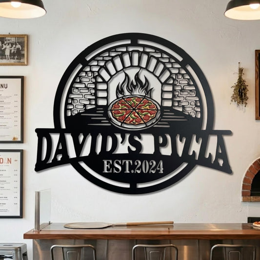 Personalized Pizza Shop Metal Sign – Custom Name & Established Date Pizzeria Wall Decor, Gift For Restaurant Owner