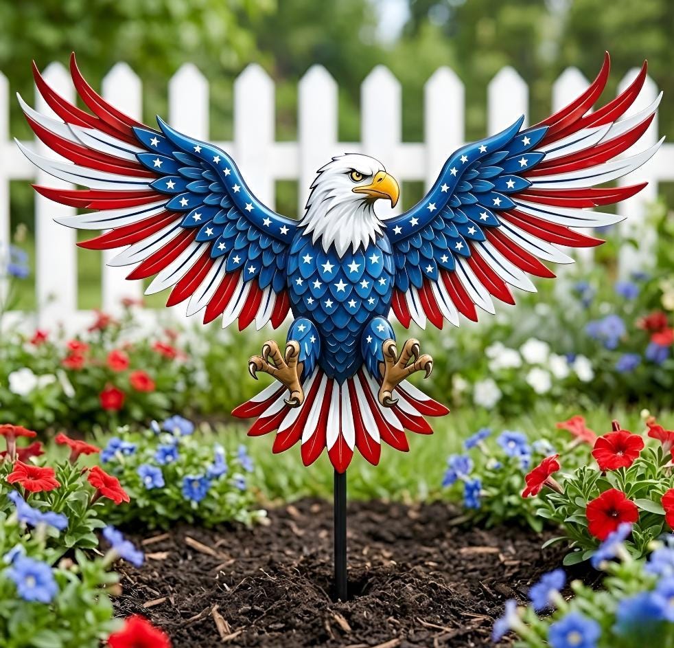 Patriotic Eagle Metal Garden Stake – American Flag Wings Yard Art, Gift For Veteran Or Fourth Of July Decor