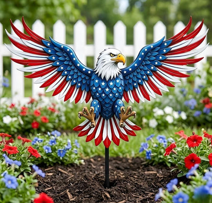 Patriotic Eagle Metal Garden Stake – American Flag Wings Yard Art, Gift For Veteran Or Fourth Of July Decor