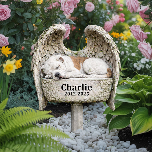 Personalized Pet Memorial Statue – Custom Name Angel Wings Dog Grave Marker, Pet Loss Sympathy Gift