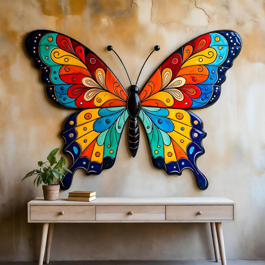 Colorful Butterfly Metal Wall Art – Large Stained Glass Style Decor, Gift For Living Room Or Garden Wall