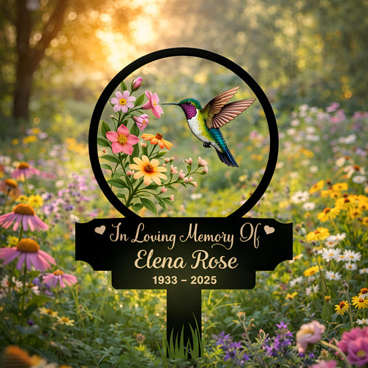 Personalized Hummingbird Memorial Garden Stake – Custom Name Grave Marker, Sympathy Gift For Loss Of Loved One