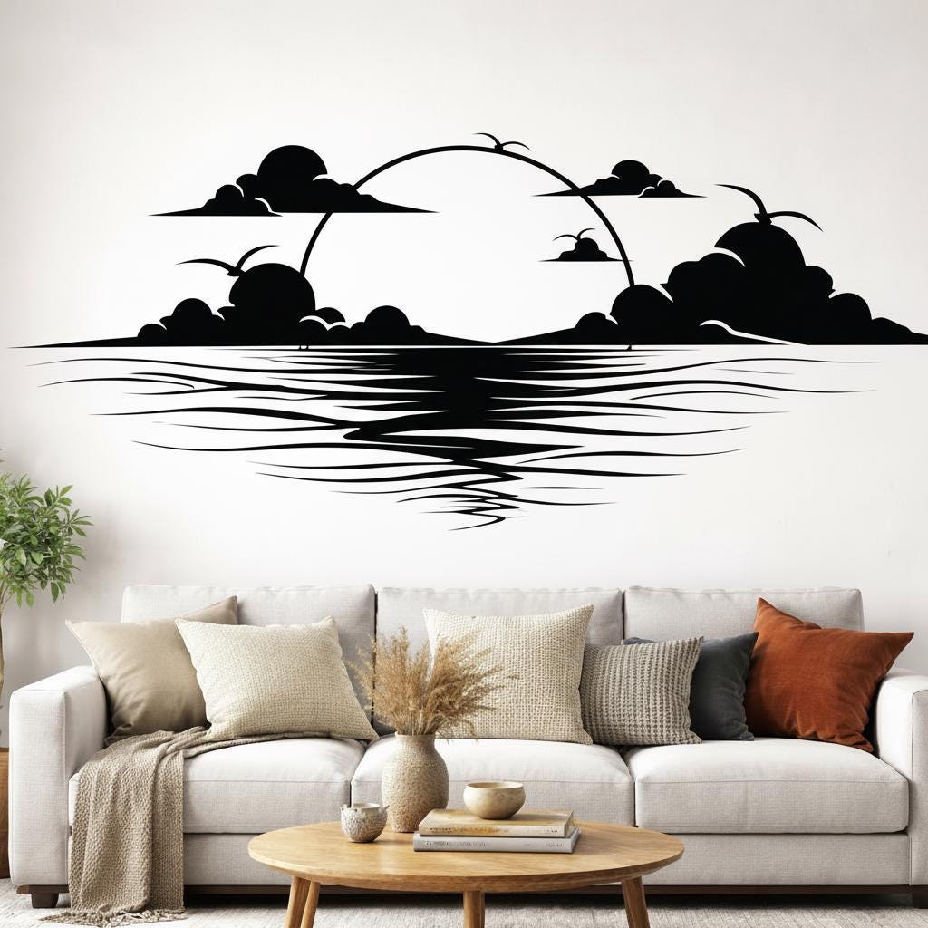 Sunset Ocean Metal Wall Art | Minimalist Beach Decor | Large Black Metal Wall Sign | Modern Home Art,laser-cut Steel Sign