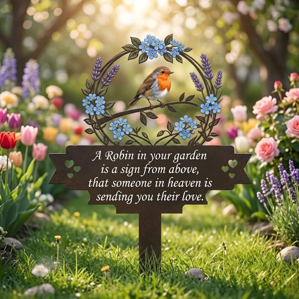 Robin Memorial Garden Stake – Sympathy Sign For Loss Of Loved One, In Loving Memory Bird Decor
