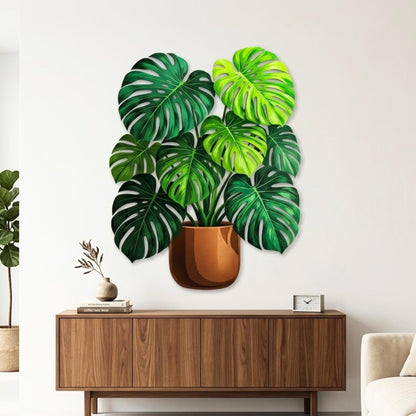 Monstera Leaf Metal Wall Art – Potted Tropical Plant Decor, Gift For Plant Lover