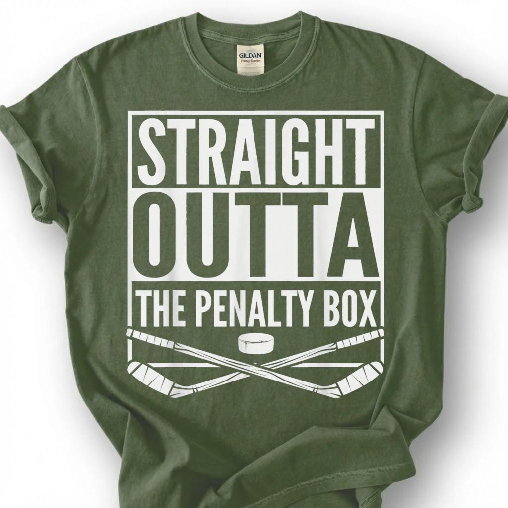 Straight Outta The Penalty Box Shirt, Funny Hockey Player T-Shirt, Ice Hockey Sin Bin Tee, Hockey Mom Dad Gift, Crossed Sticks Puck