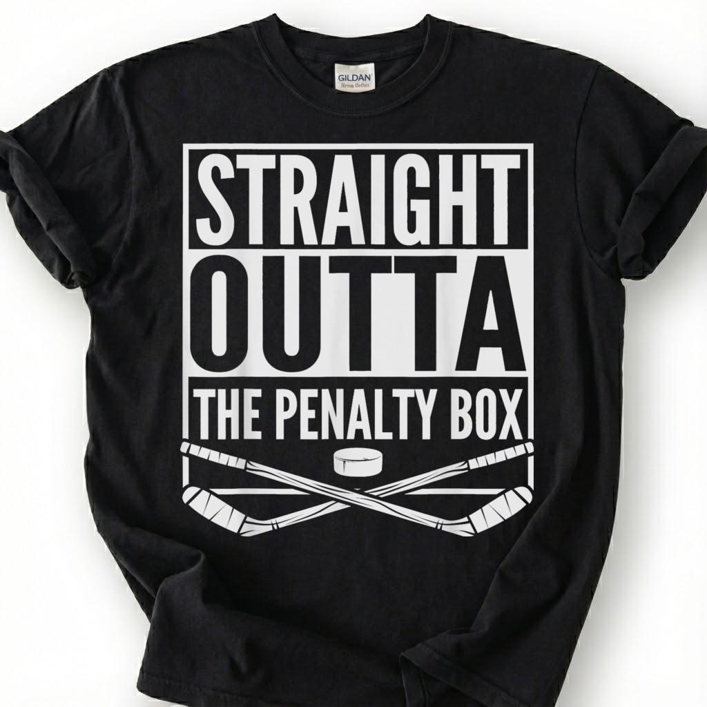 Straight Outta The Penalty Box Shirt, Funny Hockey Player T-Shirt, Ice Hockey Sin Bin Tee, Hockey Mom Dad Gift, Crossed Sticks Puck