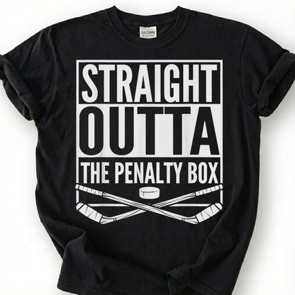 Straight Outta The Penalty Box Shirt, Funny Hockey Player T-Shirt, Ice Hockey Sin Bin Tee, Hockey Mom Dad Gift, Crossed Sticks Puck