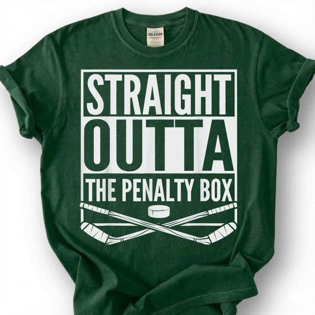 Straight Outta The Penalty Box Shirt, Funny Hockey Player T-Shirt, Ice Hockey Sin Bin Tee, Hockey Mom Dad Gift, Crossed Sticks Puck