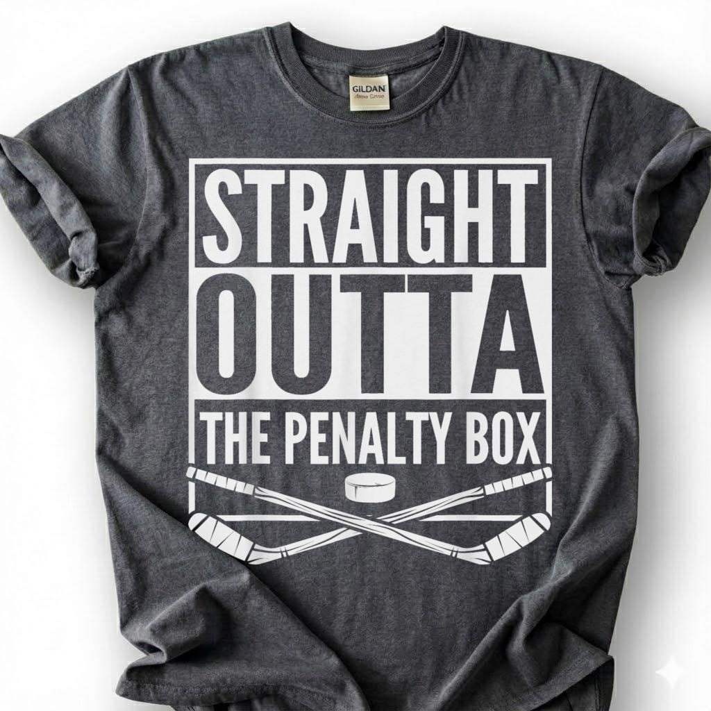 Straight Outta The Penalty Box Shirt, Funny Hockey Player T-Shirt, Ice Hockey Sin Bin Tee, Hockey Mom Dad Gift, Crossed Sticks Puck