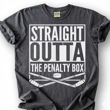 Straight Outta The Penalty Box Shirt, Funny Hockey Player T-Shirt, Ice Hockey Sin Bin Tee, Hockey Mom Dad Gift, Crossed Sticks Puck