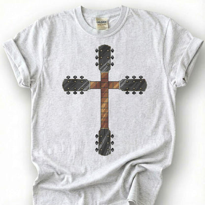 Guitar Neck Cross Shirt, Christian Guitarist T-Shirt, Worship Musician Headstock Faith Tee, Church Band Player Gift, Religious Music Unisex