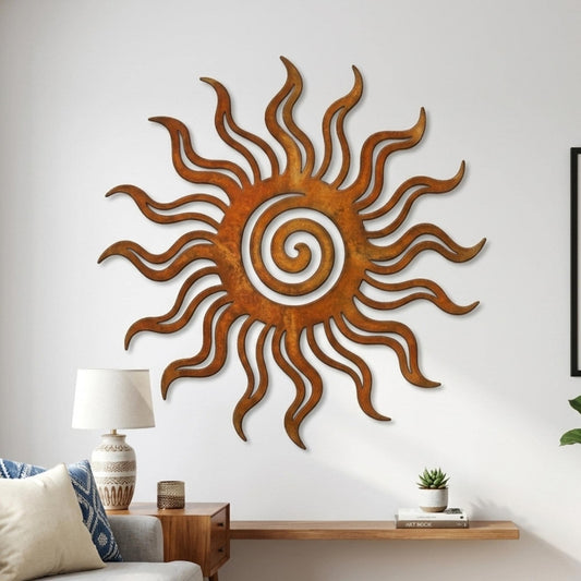 Rustic Sun Spiral Metal Wall Art – Celestial Boho Decor, Gift For Garden Or Patio