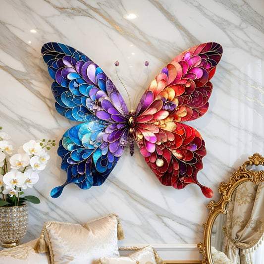Rainbow Butterfly Metal Wall Art – Large Colorful Luxury Wing Decor, Gift For Living Room Or Modern Home
