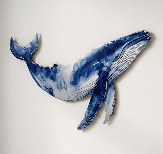Blue Whale Metal Wall Art – Watercolor Humpback Coastal Nautical Decor, Gift For Ocean Lover