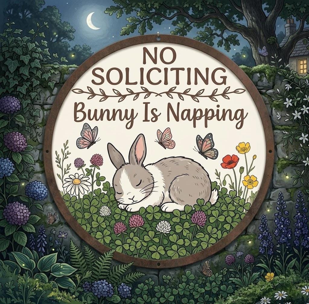 No Soliciting Bunny Is Napping Metal Sign – Cute Floral Round Door Plaque, Gift For Rabbit Lover Or Front Porch