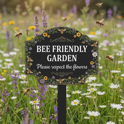Bee Friendly Garden Metal Sign – Pollinator Wildflower Yard Stake, Gift For Bee Or Garden Lover