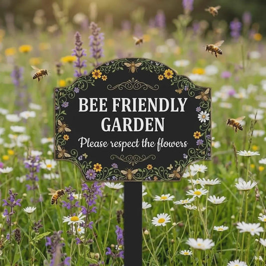 Bee Friendly Garden Metal Sign – Pollinator Wildflower Yard Stake, Gift For Bee Or Garden Lover
