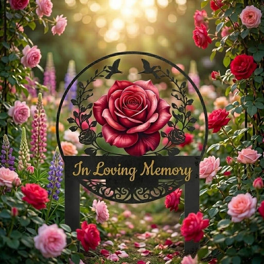 Rose Memorial Garden Stake – Custom In Loving Memory Metal Sign, Sympathy Remembrance Gift