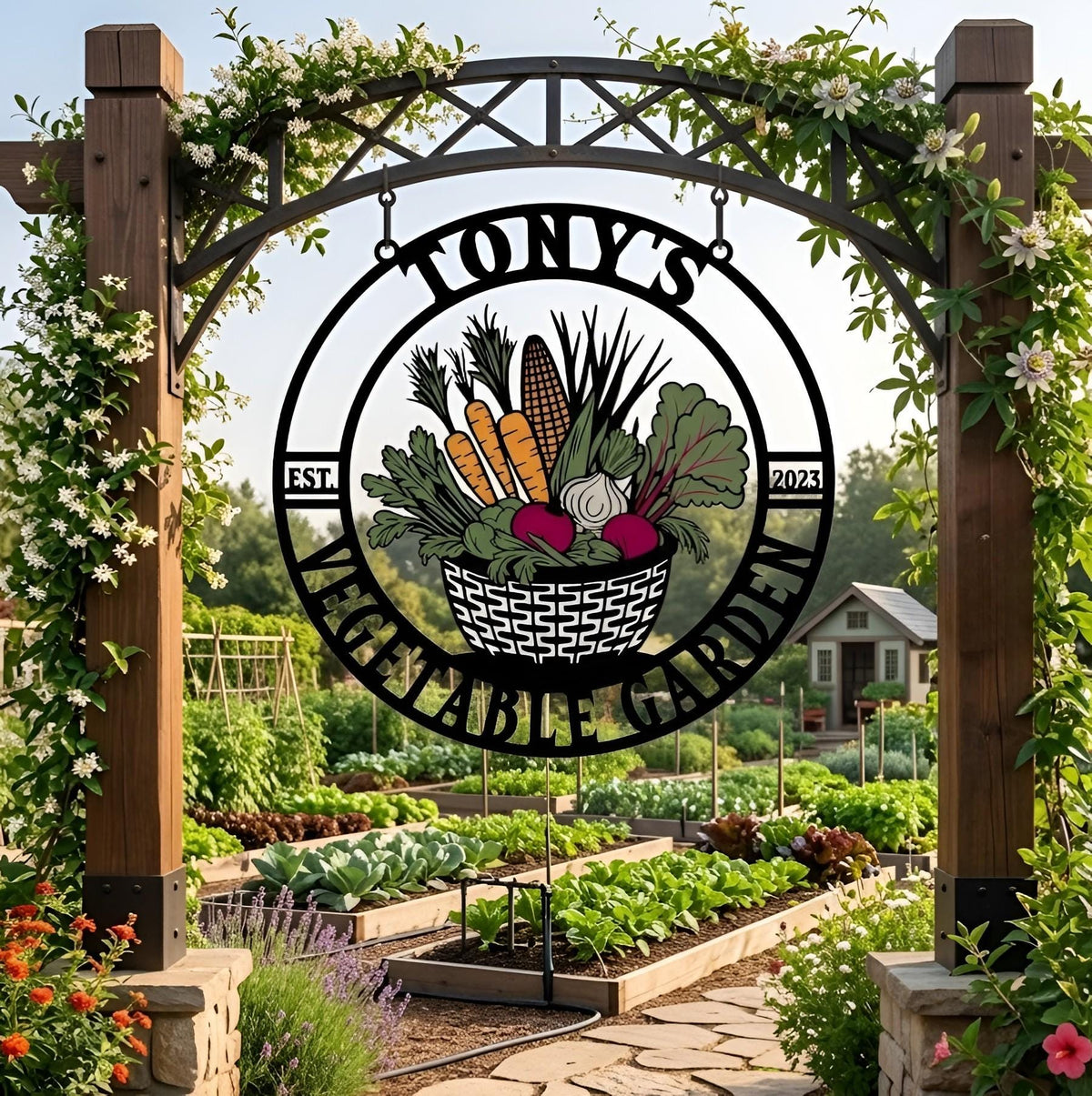 Personalized Vegetable Garden Metal Sign – Custom Name & Est. Date, Gardener Gift