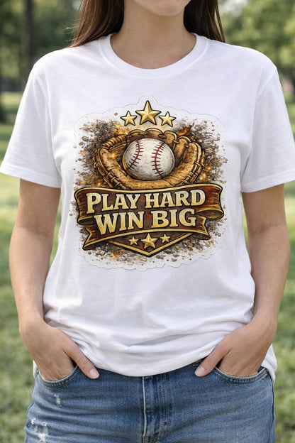 Play Hard Win Big Baseball Tee | Motivational Vintage Baseball Graphic