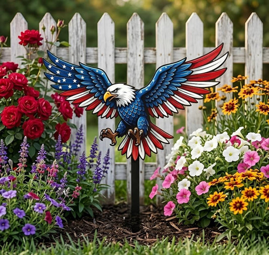 American Eagle Metal Garden Stake – Patriotic Flag Wing Yard Art, Gift For Veteran Or Usa Lawn Decor