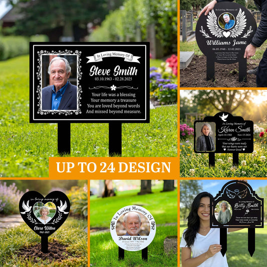 Personalized Photo Memorial Garden Stake – Custom Grave Marker Sign With Photo, Sympathy Gift For Loss Of Loved One