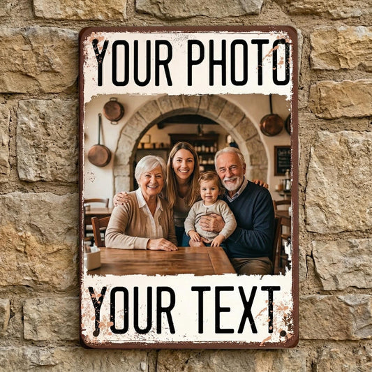 Personalized Photo Metal Sign – Custom Picture And Text Vintage Wall Plaque, Anniversary Or Wedding Gift
