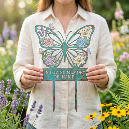 Personalized Butterfly Memorial Garden Stake – Custom Name Floral Sympathy Sign, Gift For Loss Of Loved One