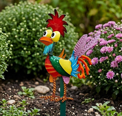 Colorful Metal Rooster Garden Stake – Whimsical Farmhouse Yard Art, Gift For Chicken Lover