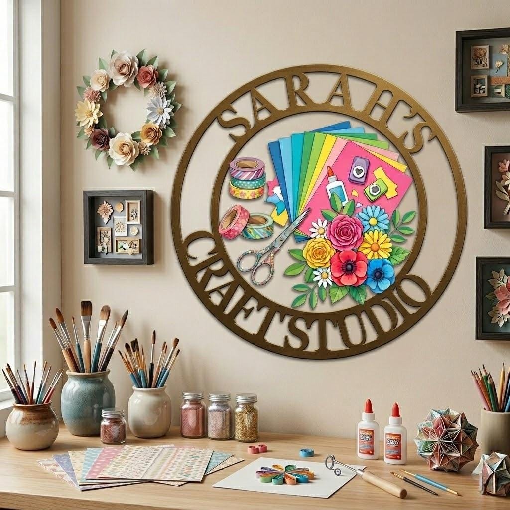 Personalized Craft Studio Metal Sign – Custom Name Craft Room Wall Decor, Gift For Crafter