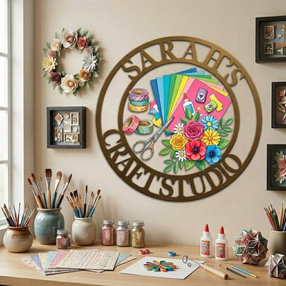 Personalized Craft Studio Metal Sign – Custom Name Craft Room Wall Decor, Gift For Crafter