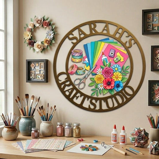 Personalized Craft Studio Metal Sign – Custom Name Craft Room Wall Decor, Gift For Crafter