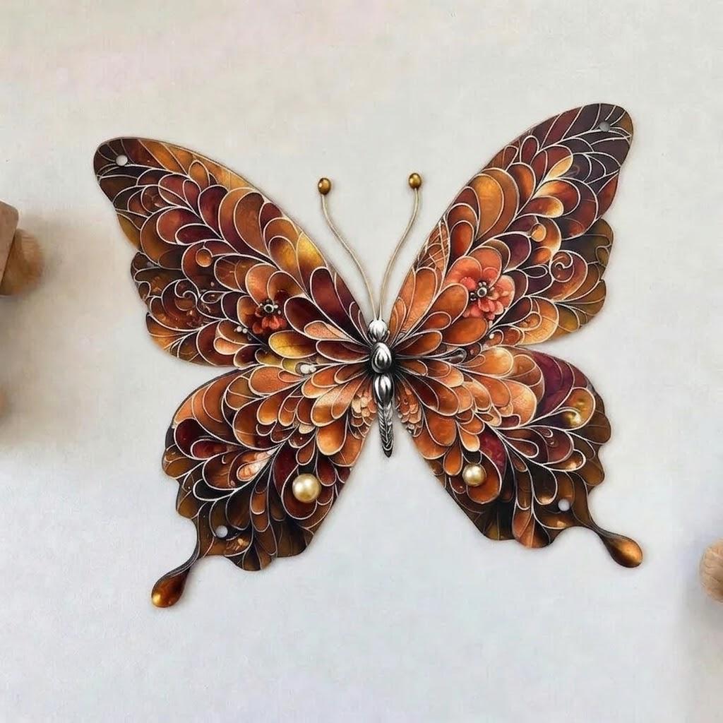 Copper Butterfly Metal Wall Art – Ornate Feather Wing Decor, Gift For Butterfly Lover