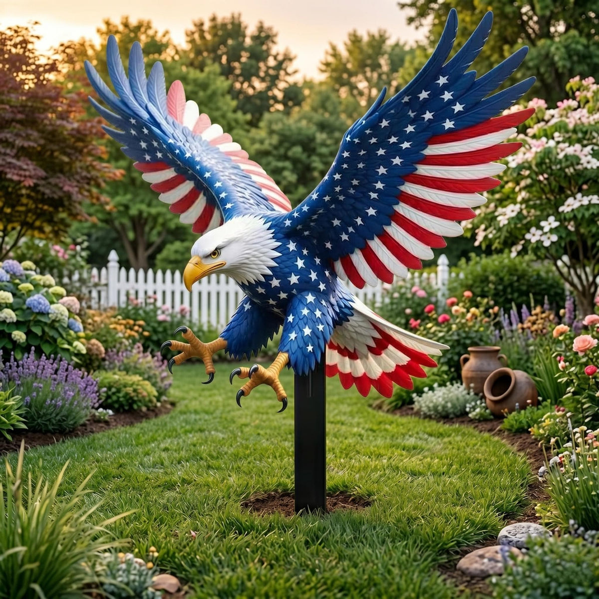 American Flag Eagle Garden Stake – Patriotic 4th Of July Yard Art, Gift For Veteran