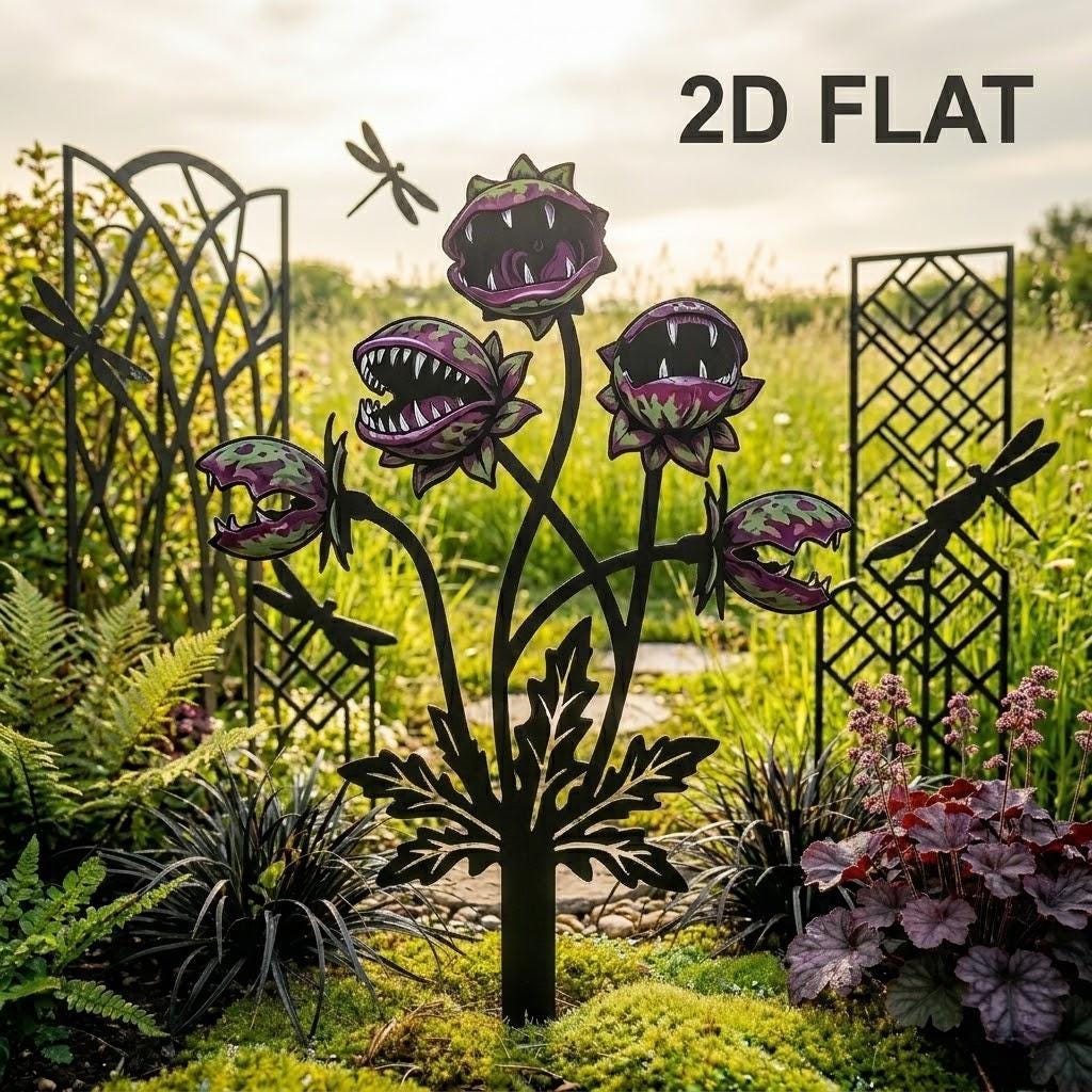 Venus Flytrap Metal Garden Stake – Gothic Carnivorous Plant Yard Art, Unique Gift For Garden Lover