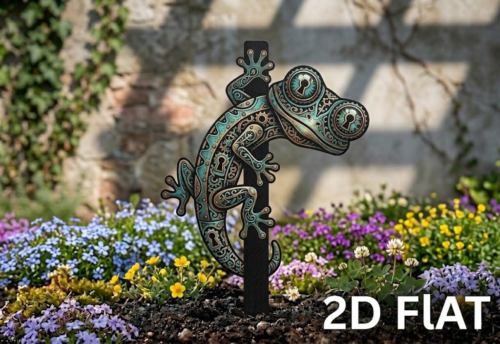 Steampunk Gecko Metal Garden Stake, Gear Lizard Yard Art – Whimsical Outdoor Decor, Gift For Nature Lover