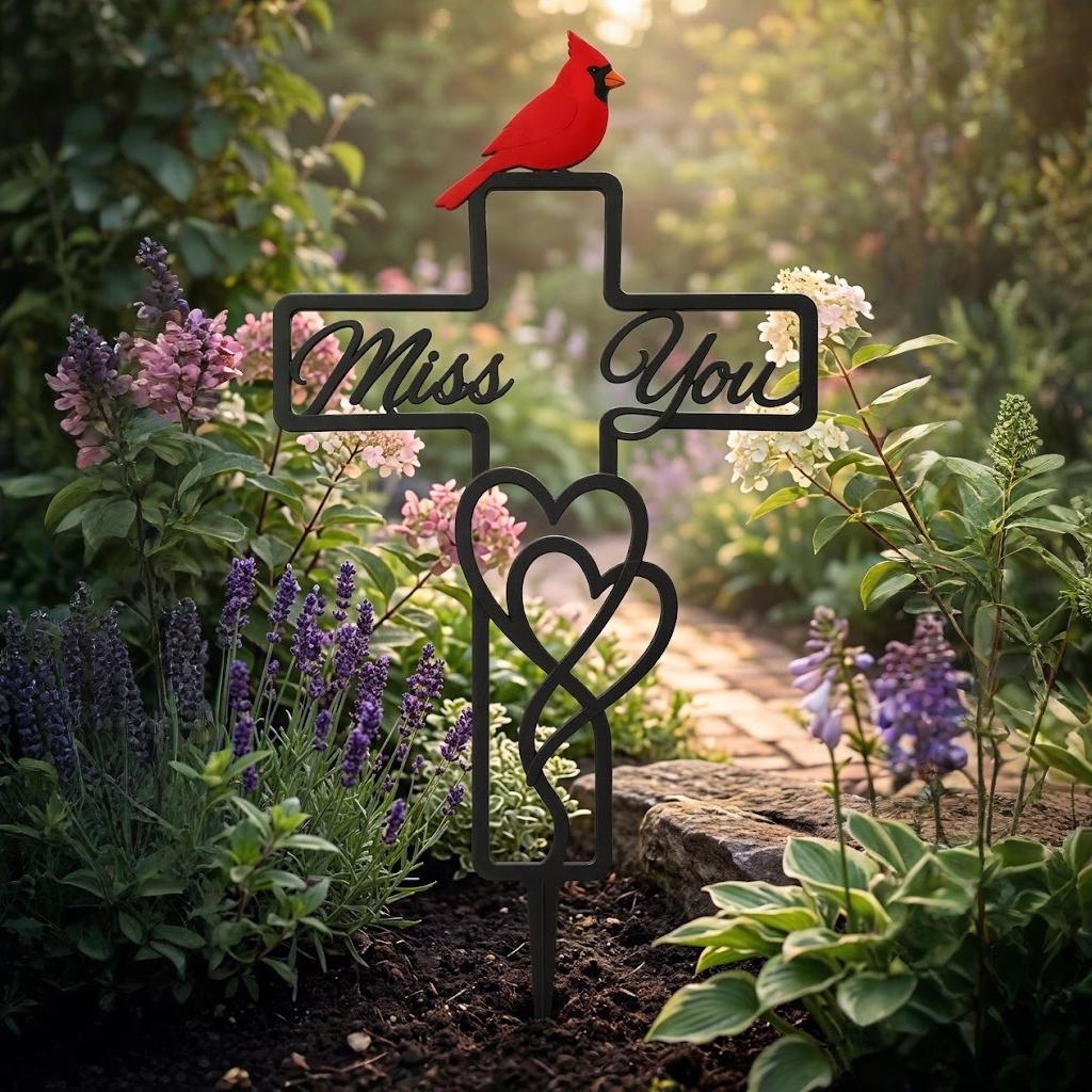 Cardinal Memorial Cross Garden Stake – Miss You Sympathy Sign, Remembrance Gift For Loss Of Loved One
