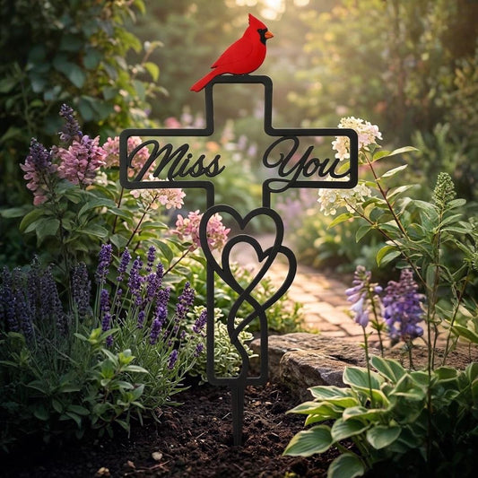 Cardinal Memorial Cross Garden Stake – Miss You Sympathy Sign, Remembrance Gift For Loss Of Loved One