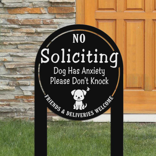 No Soliciting Dog Has Anxiety Metal Yard Sign – Please Do Not Knock Stake, Gift For Dog Owner Or Front Door