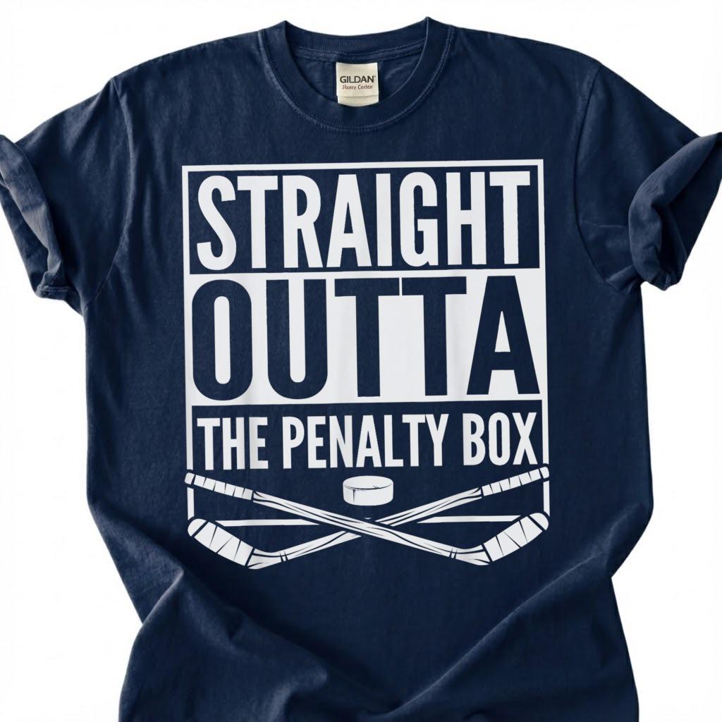Straight Outta The Penalty Box Shirt, Funny Hockey Player T-Shirt, Ice Hockey Sin Bin Tee, Hockey Mom Dad Gift, Crossed Sticks Puck