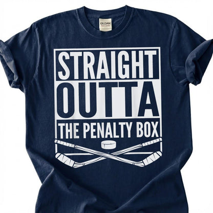 Straight Outta The Penalty Box Shirt, Funny Hockey Player T-Shirt, Ice Hockey Sin Bin Tee, Hockey Mom Dad Gift, Crossed Sticks Puck