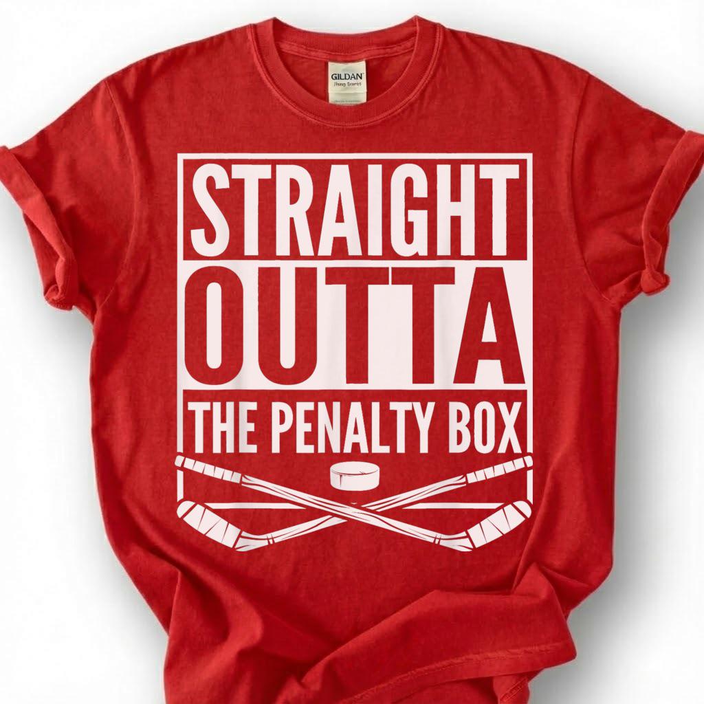 Straight Outta The Penalty Box Shirt, Funny Hockey Player T-Shirt, Ice Hockey Sin Bin Tee, Hockey Mom Dad Gift, Crossed Sticks Puck