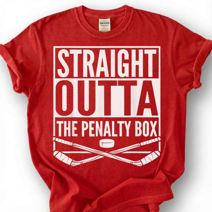 Straight Outta The Penalty Box Shirt, Funny Hockey Player T-Shirt, Ice Hockey Sin Bin Tee, Hockey Mom Dad Gift, Crossed Sticks Puck