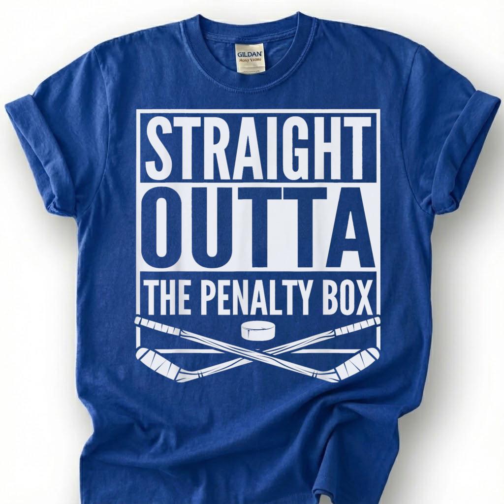 Straight Outta The Penalty Box Shirt, Funny Hockey Player T-Shirt, Ice Hockey Sin Bin Tee, Hockey Mom Dad Gift, Crossed Sticks Puck